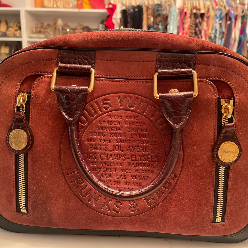 Louis Vuitton Havane Stamped Trumk Bowler Bag Suede PM